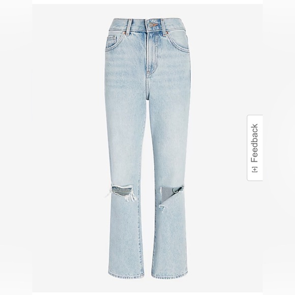NWOT Express High Waisted Light Wash Ripped Straight Ankle Jeans - Picture 2 of 10